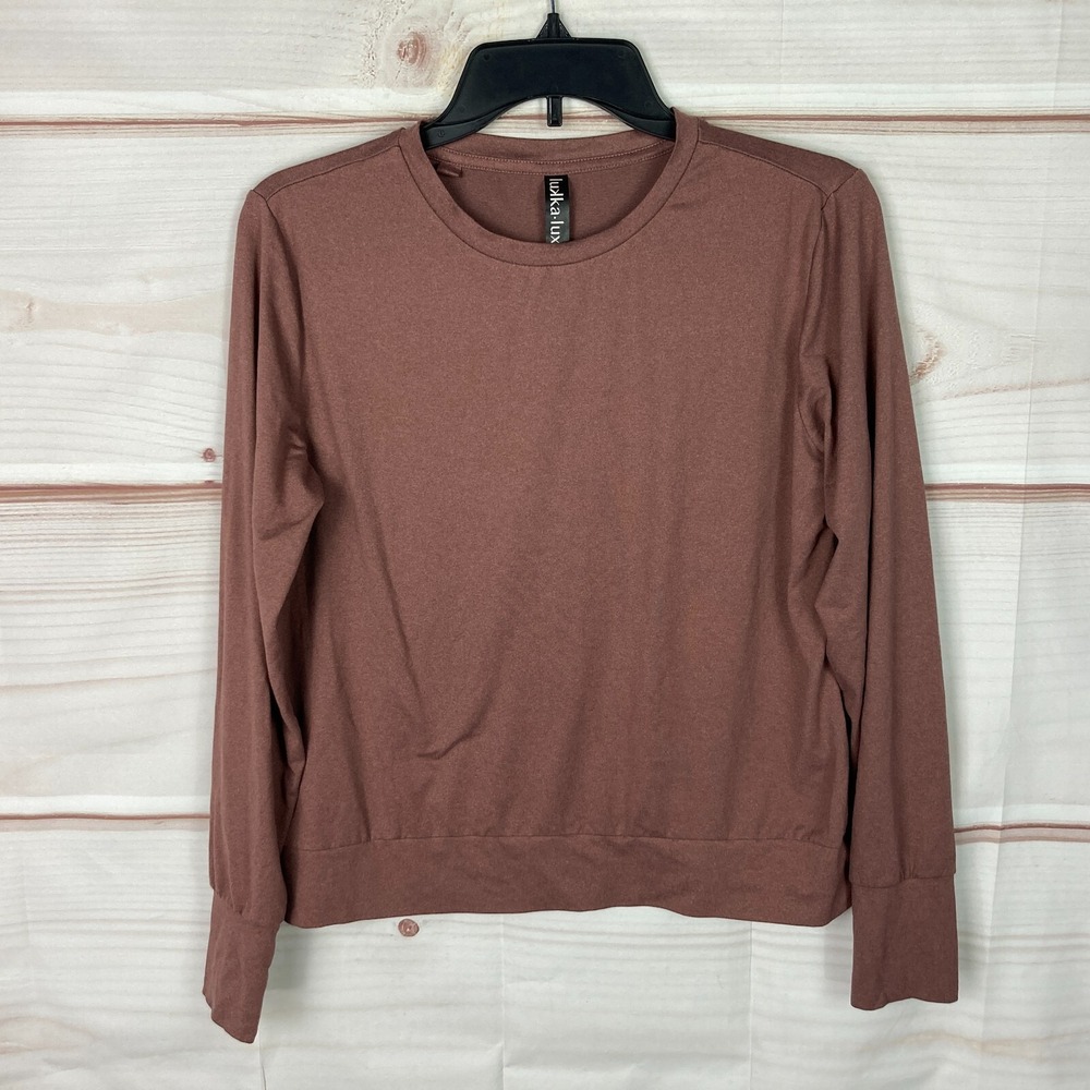 Lukka Lux Top Womens Small Brown Long Sleeve‎ T-Shirt Crew Neck Soft Knit Solid